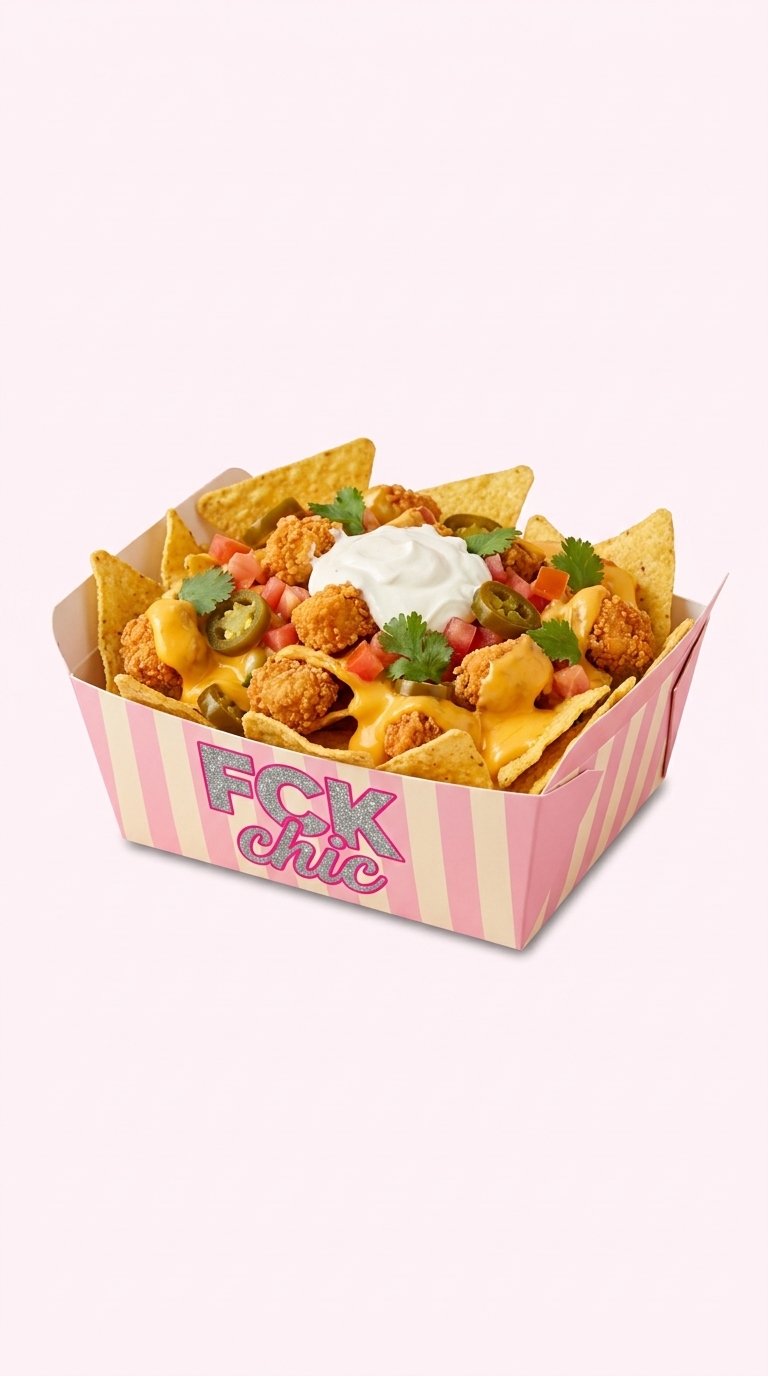 Loaded Nachos with chicken cheese jalapeños and sour cream